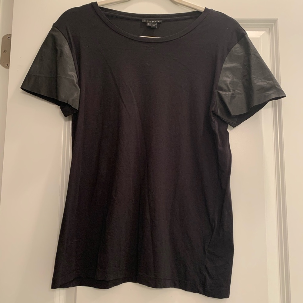 Theory leather cap shirt